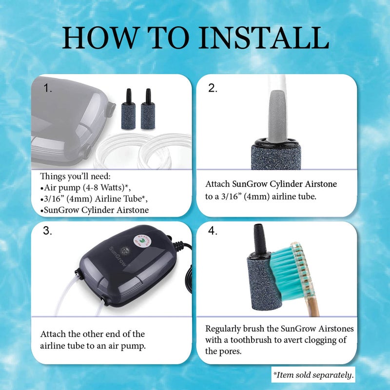 SunGrow 10-Pack Air Stone Bubble Cylinder for Aquarium Air Pump, 1 Inch Fish Tank Air Diffuser Aerator Bubbler for Ponds, Hydroponics & Aquaponics, Mini Airstones Aquarium Air Pump Accessories - Image 4